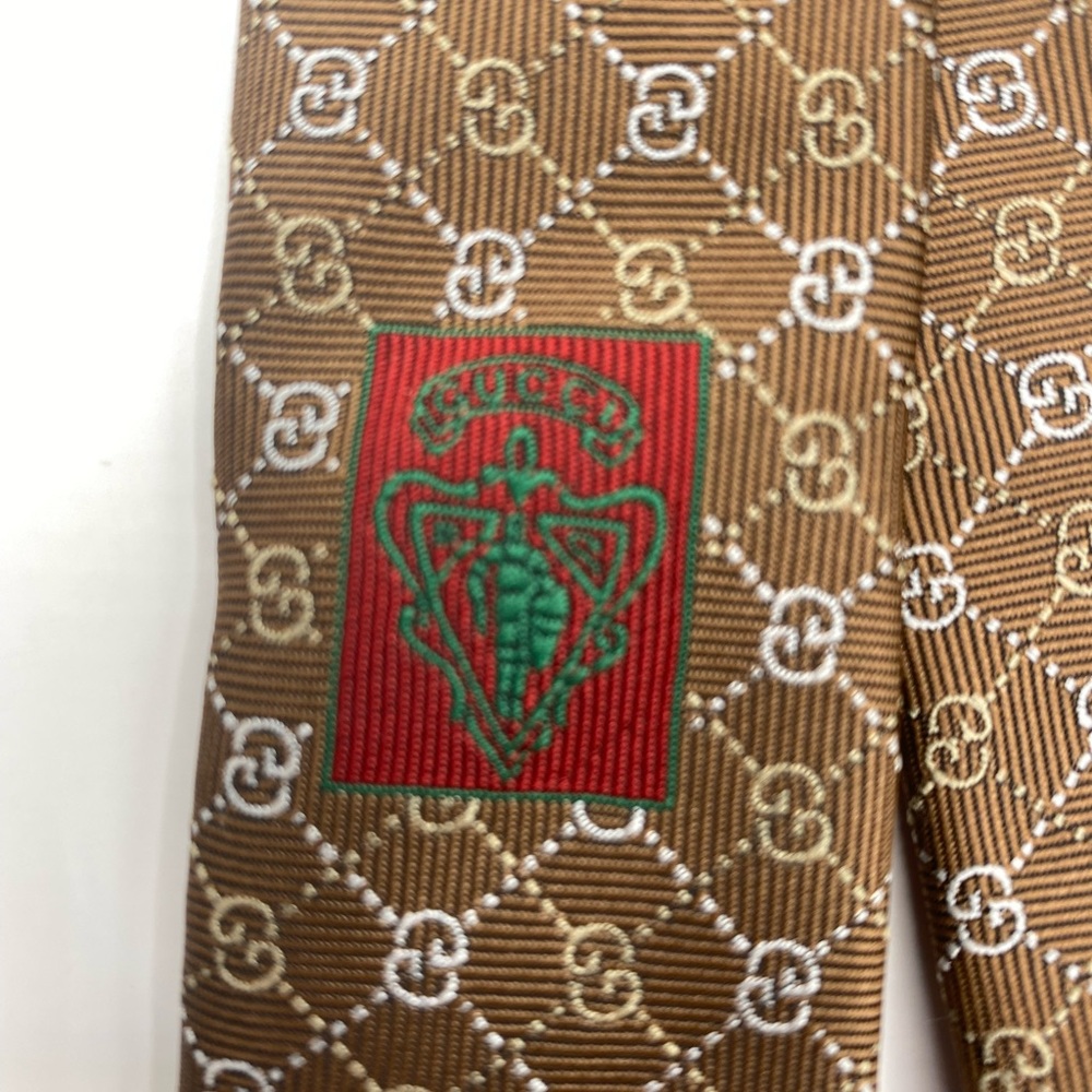 Gucci Brown Patterned Tie with Blue Accent - Picture 3 of 6